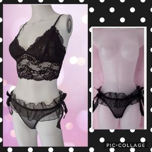 Velvet Kitten black organza ruffle hipster panties